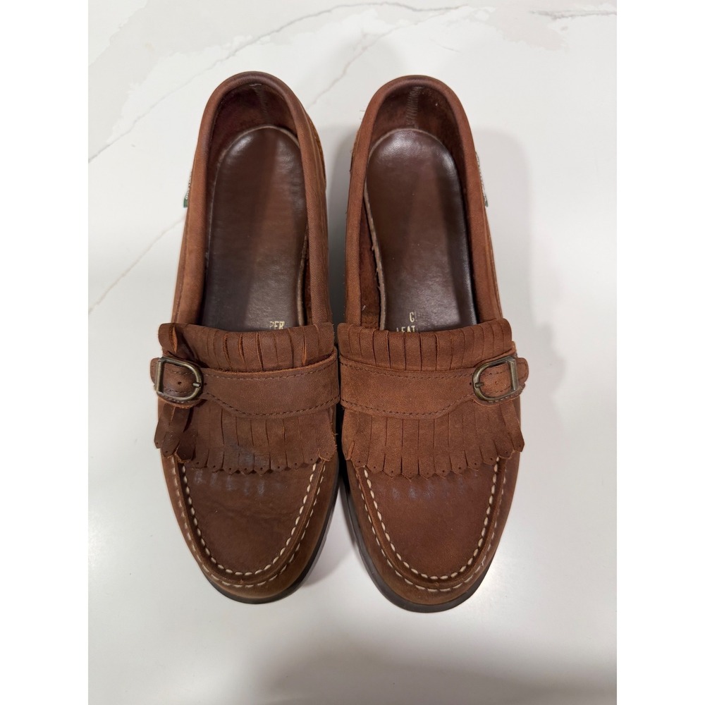 Eastland Womens Brown Leather Kiltie Loafers Fringe Buckle Moc Toe Size 7.5